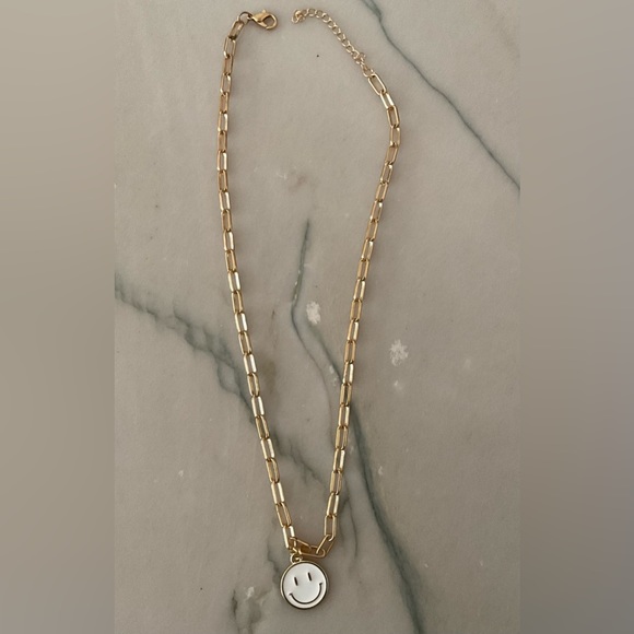 Jewelry - Smiley Face Necklace with White Face gold tone chain